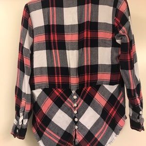 Pink, navy and white plaid shirt